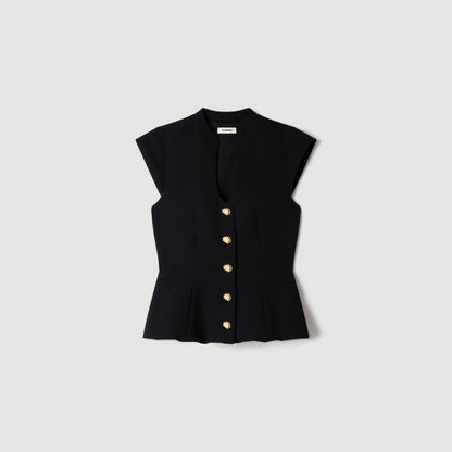 Britty Buttoned peplum top Black