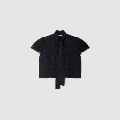 Hannah Paisley jacquard crop top Black