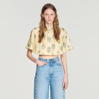 Calaventa Paisley print crop top Light Yellow