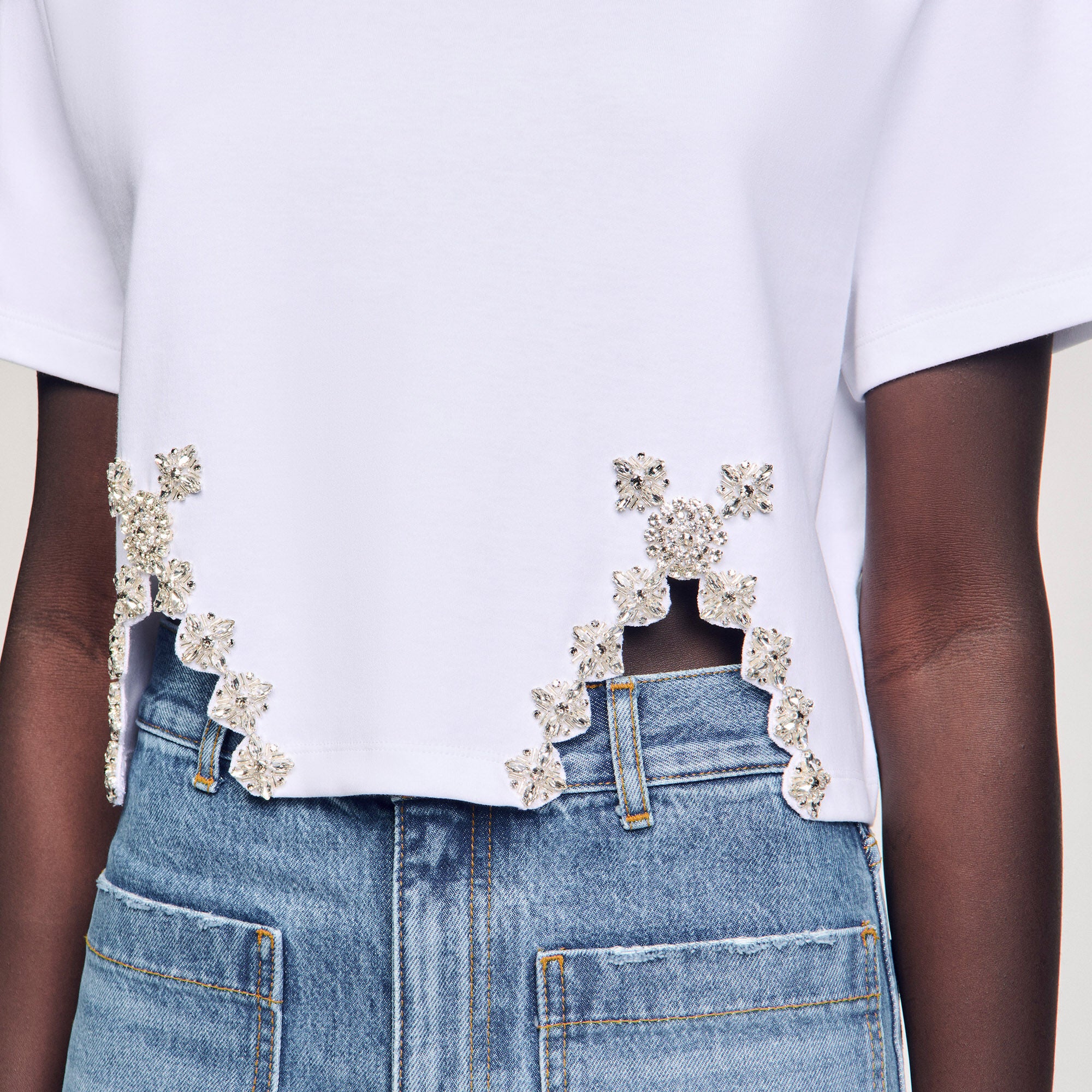 White Rhinestone Crop Top