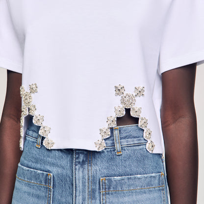 White Rhinestone Crop Top
