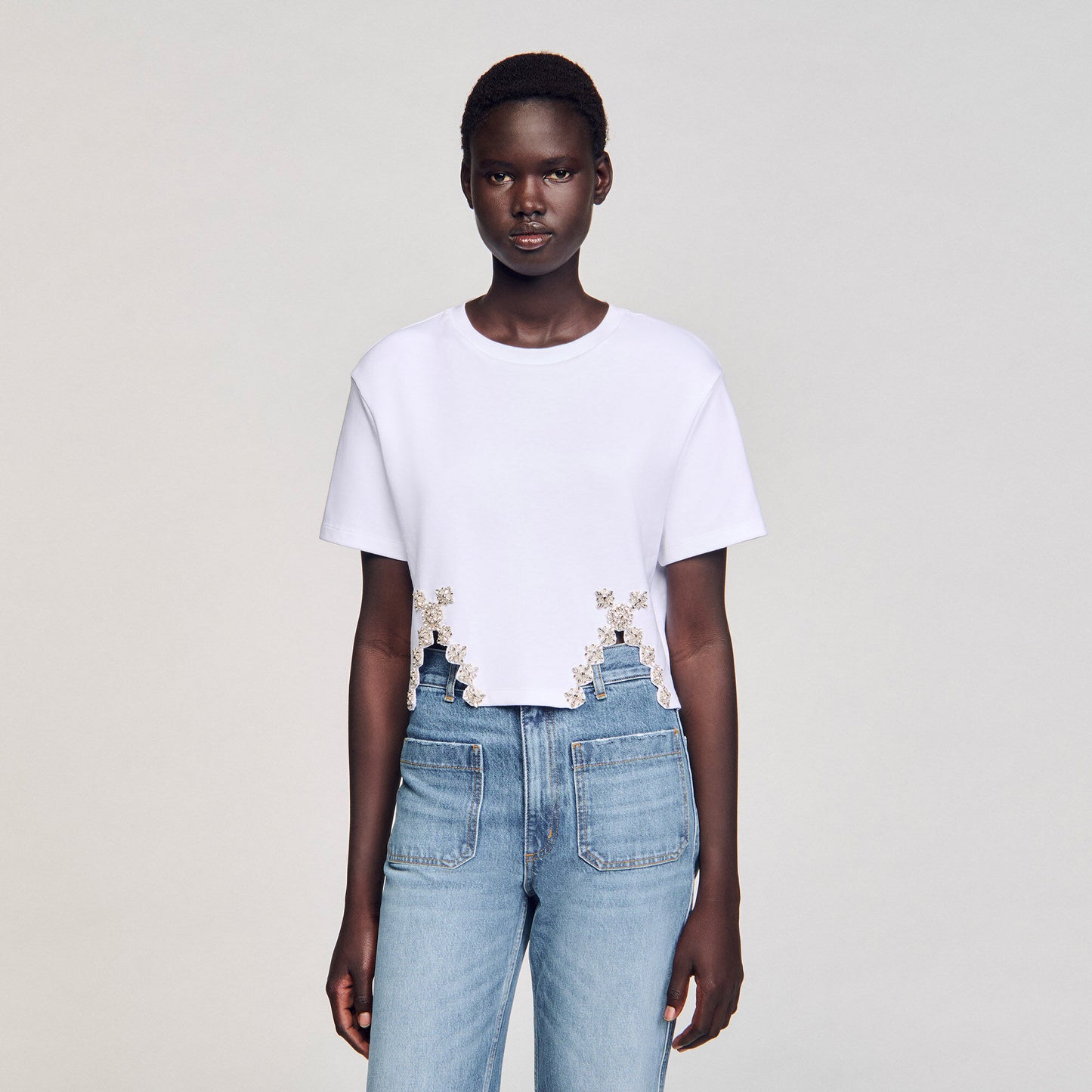 White Rhinestone Crop Top