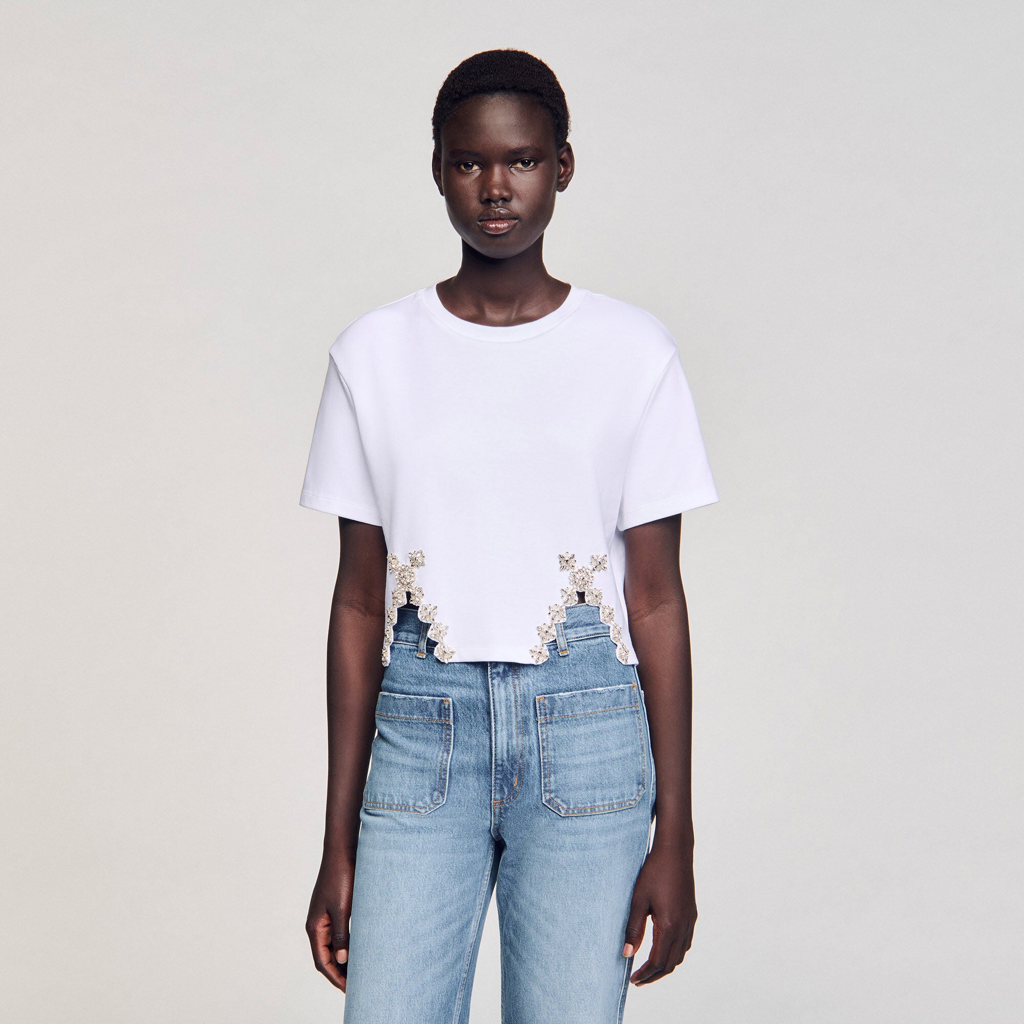 White Rhinestone Crop Top