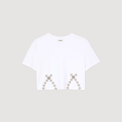 White Rhinestone Crop Top