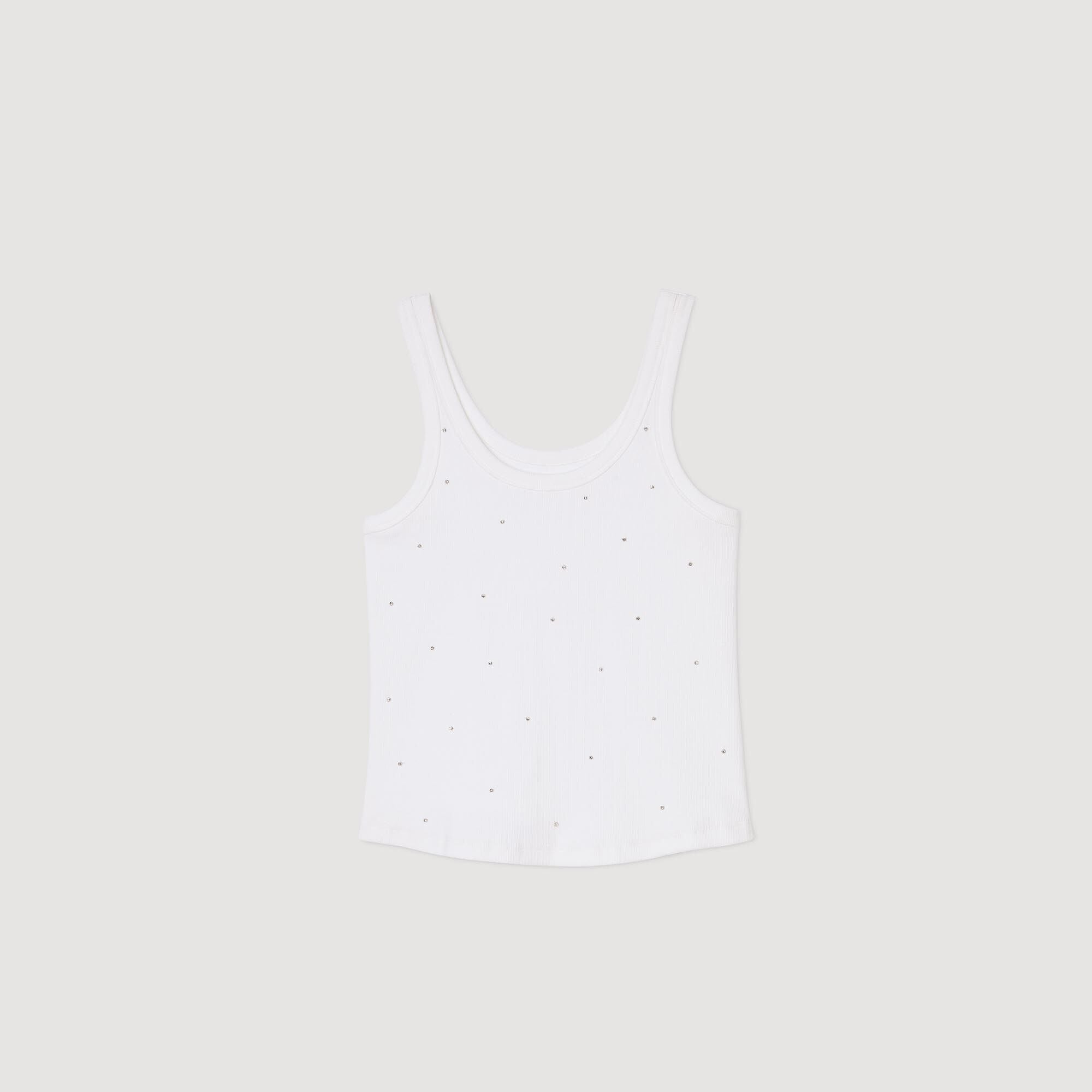 Vest Top With Rhinestones White