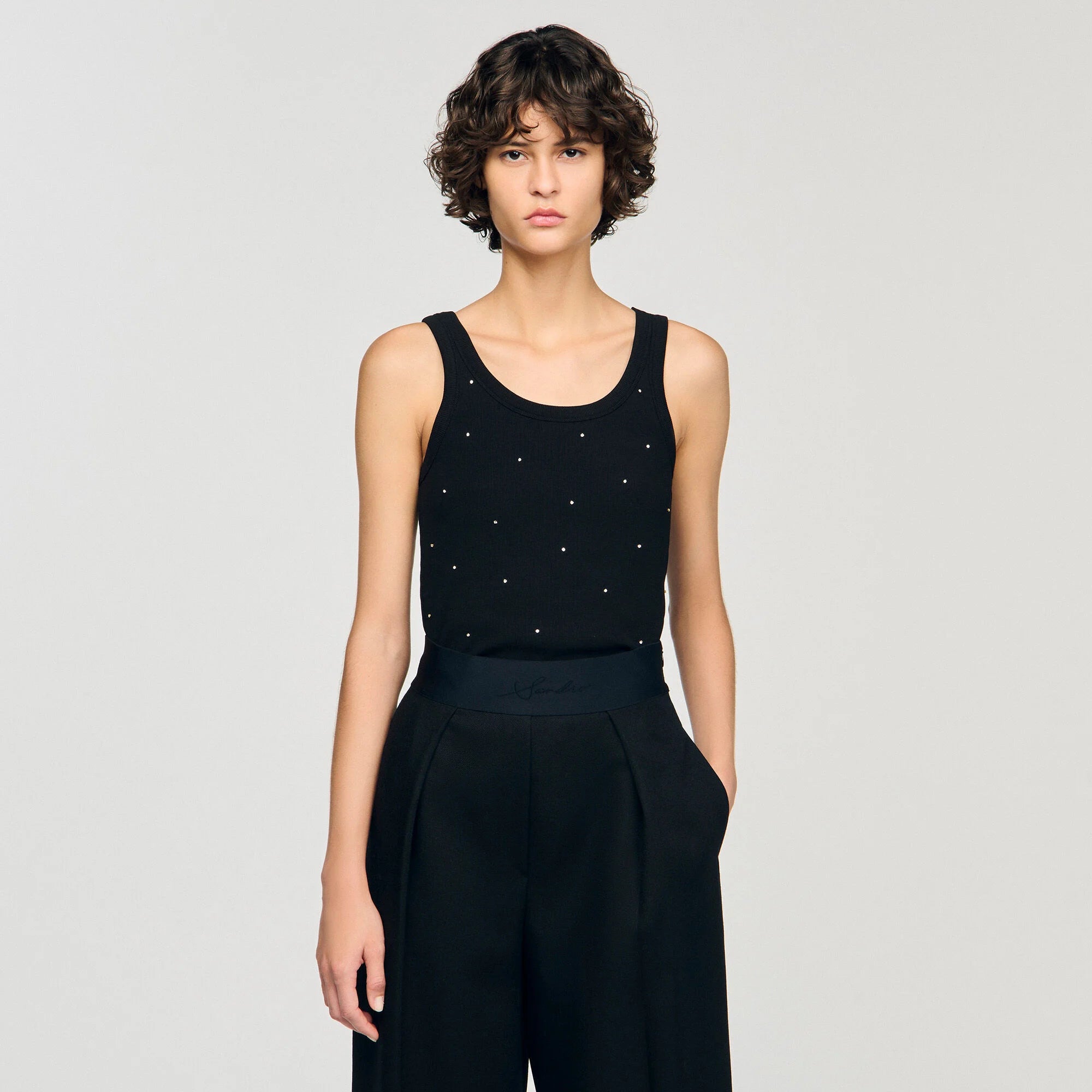 Astrale Vest Top With Rhinestones Black