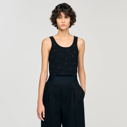 Astrale Vest Top With Rhinestones Black