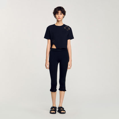 Floral Embroidery T-Shirt Black