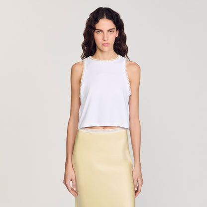 Tulum Beaded Crop Top Ecru