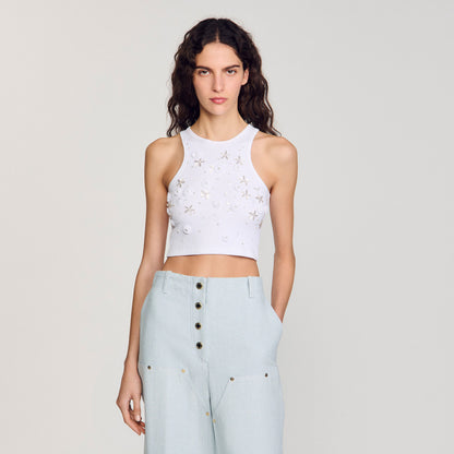 Oasis Beaded And Rhinestone Tank Top White
