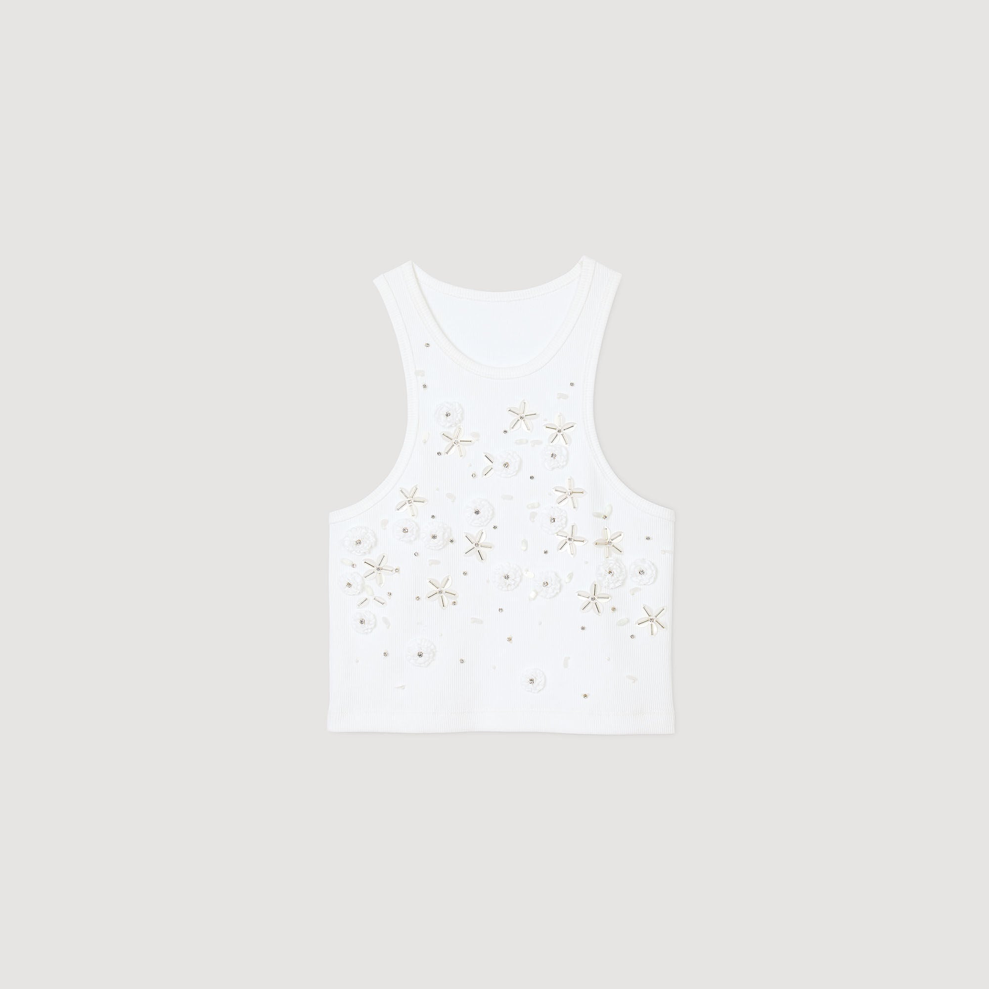 Oasis Beaded And Rhinestone Tank Top White