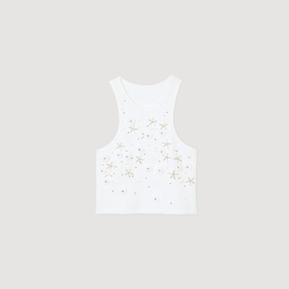 Oasis Beaded And Rhinestone Tank Top White