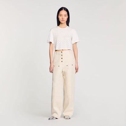 Beaded Cropped T-Shirt White