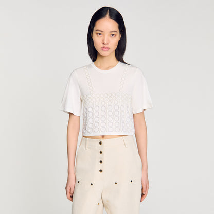 Beaded Cropped T-Shirt White