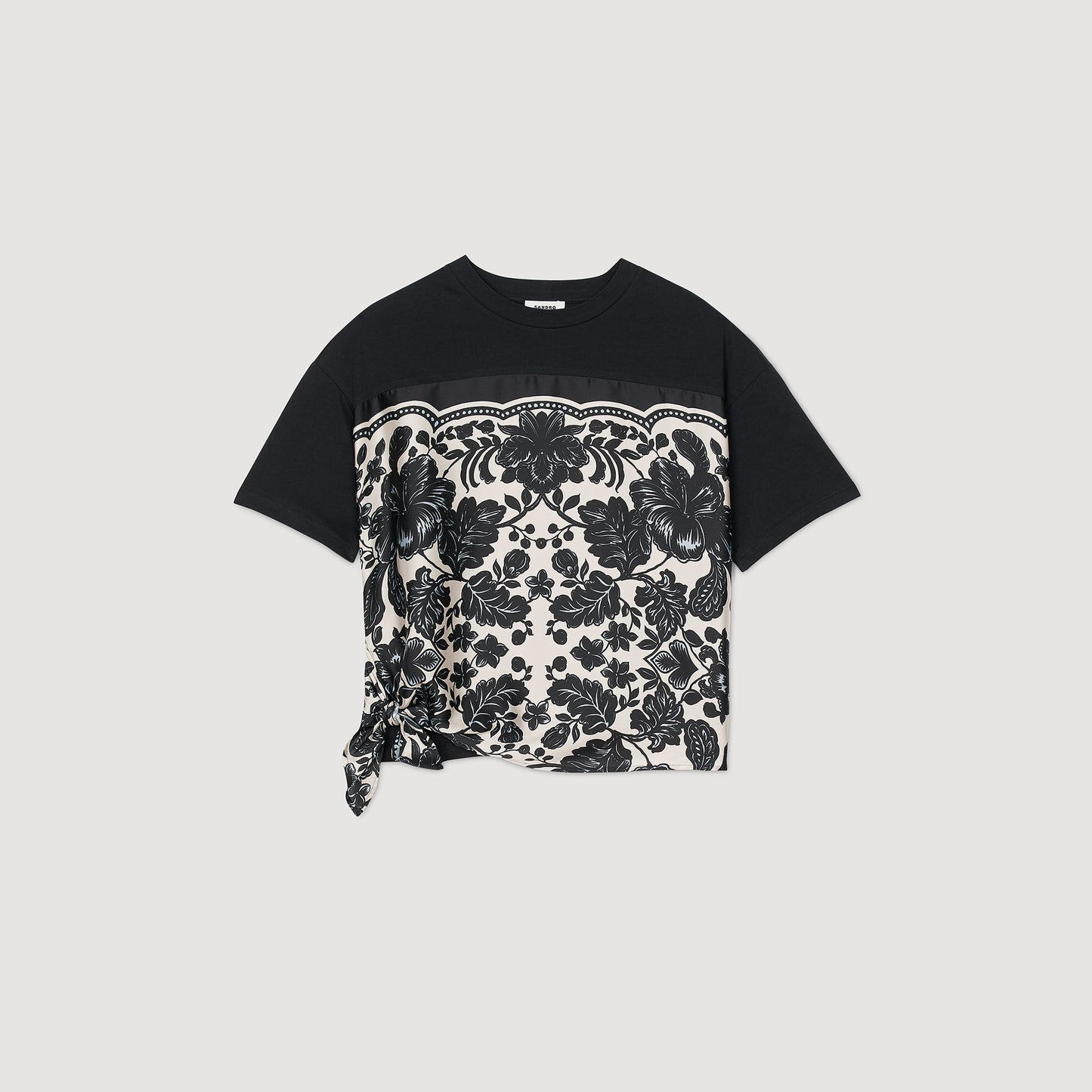 Ecru / Black Floral Motif T-Shirt
