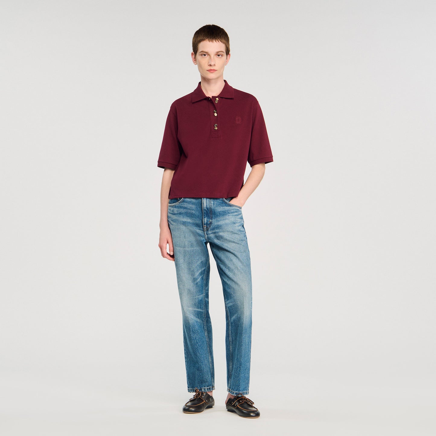 Polie Polo Shirt With Decorative Buttons Bordeaux