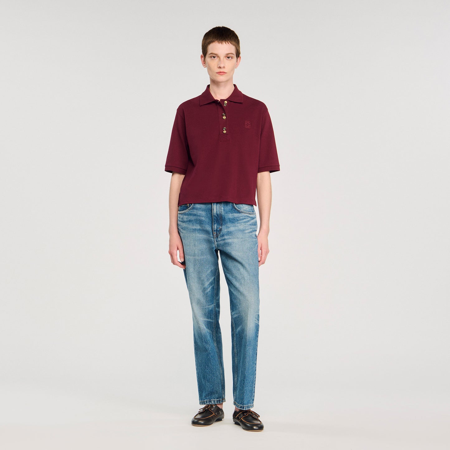 Polie Polo Shirt With Decorative Buttons Bordeaux