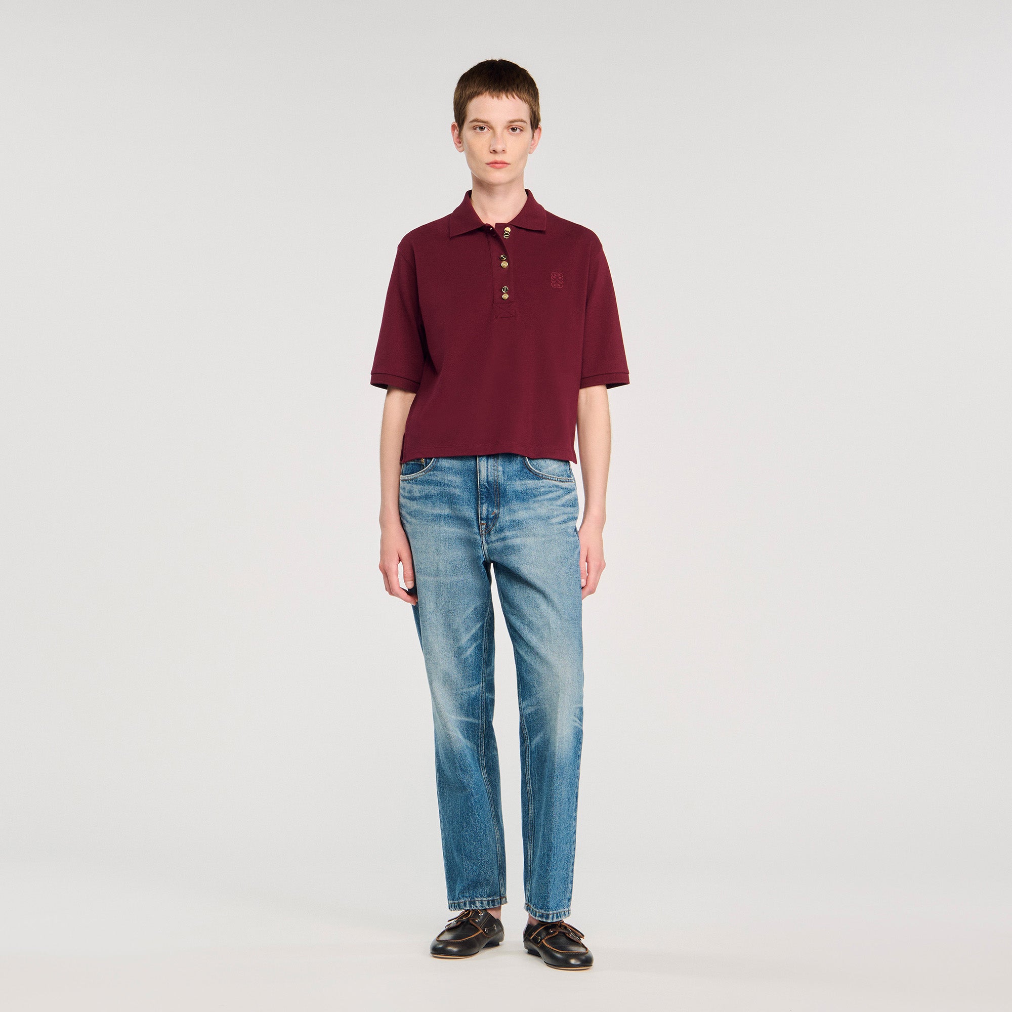 Polie Polo Shirt With Decorative Buttons Bordeaux