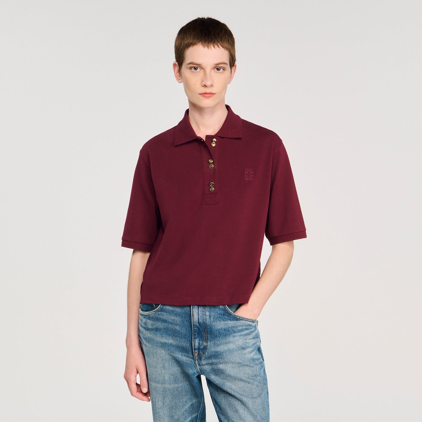 Polie Polo Shirt With Decorative Buttons Bordeaux