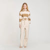 Federica Striped Polo-Neck T-Shirt Beige
