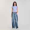 Bleuet Striped Smocked T-Shirt Sky Blue