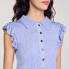 Bleuet Striped Smocked T-Shirt Sky Blue