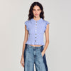 Bleuet Striped Smocked T-Shirt Sky Blue