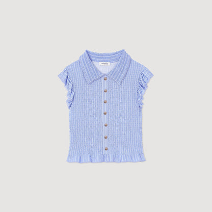 Bleuet Striped Smocked T-Shirt Sky Blue