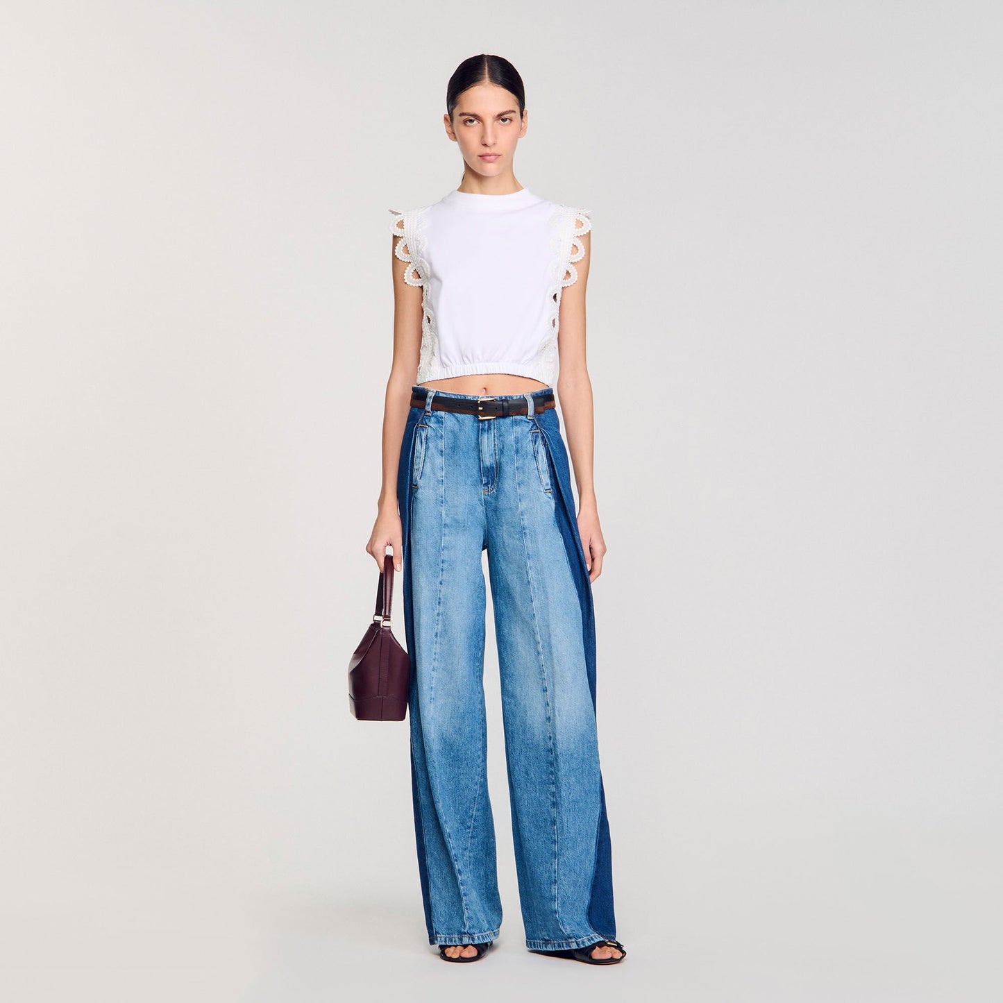 Chantilly Cropped T-Shirt With Lace Detail White White