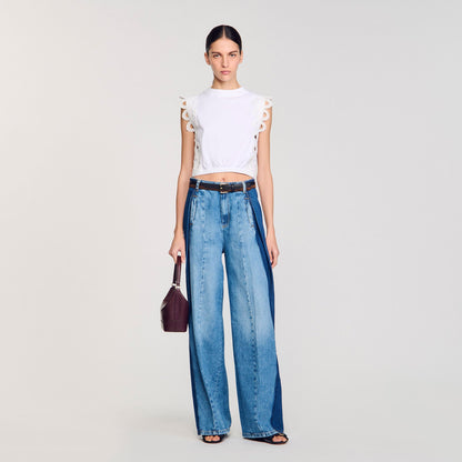 Chantilly Cropped T-Shirt With Lace Detail White White