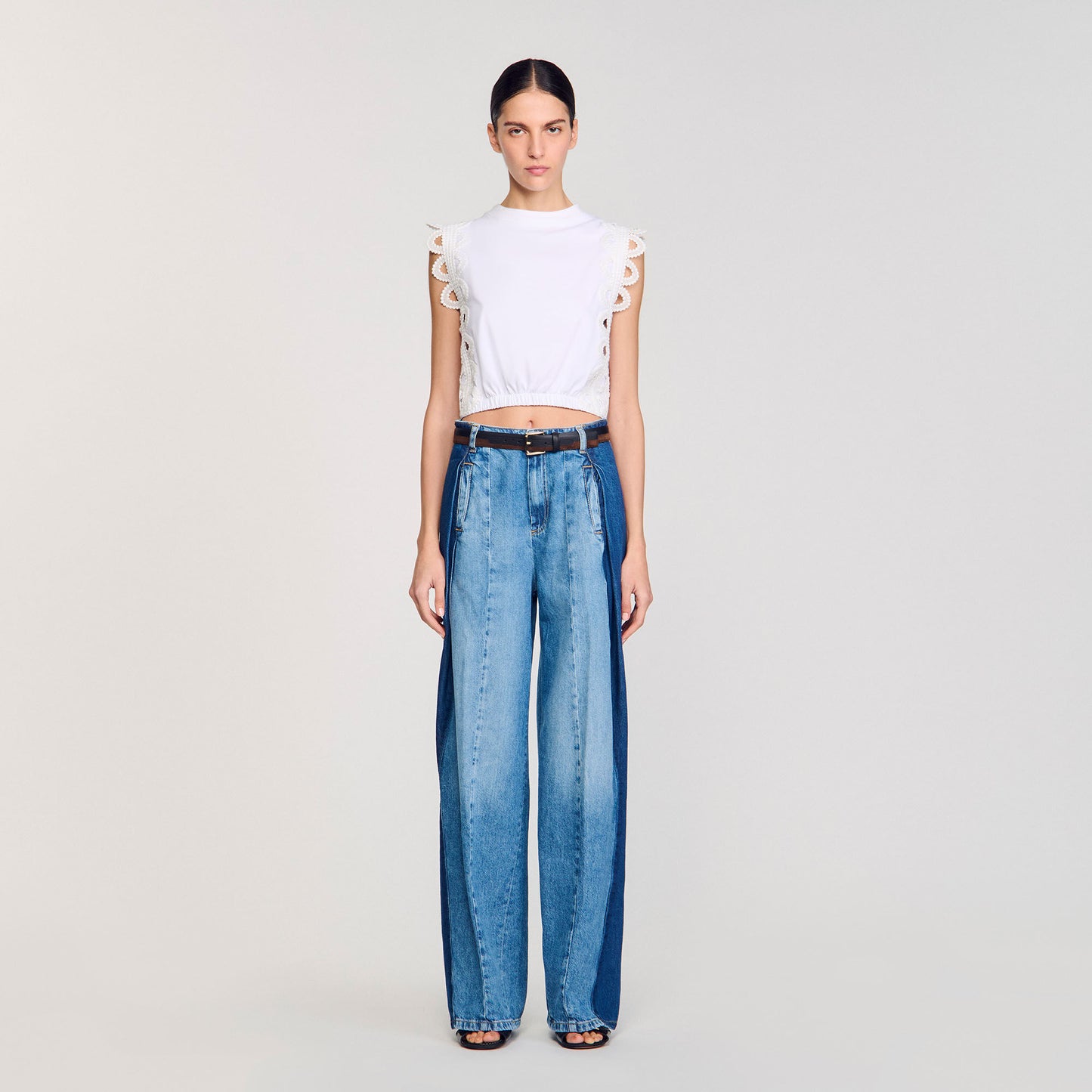 Chantilly Cropped T-Shirt With Lace Detail White White