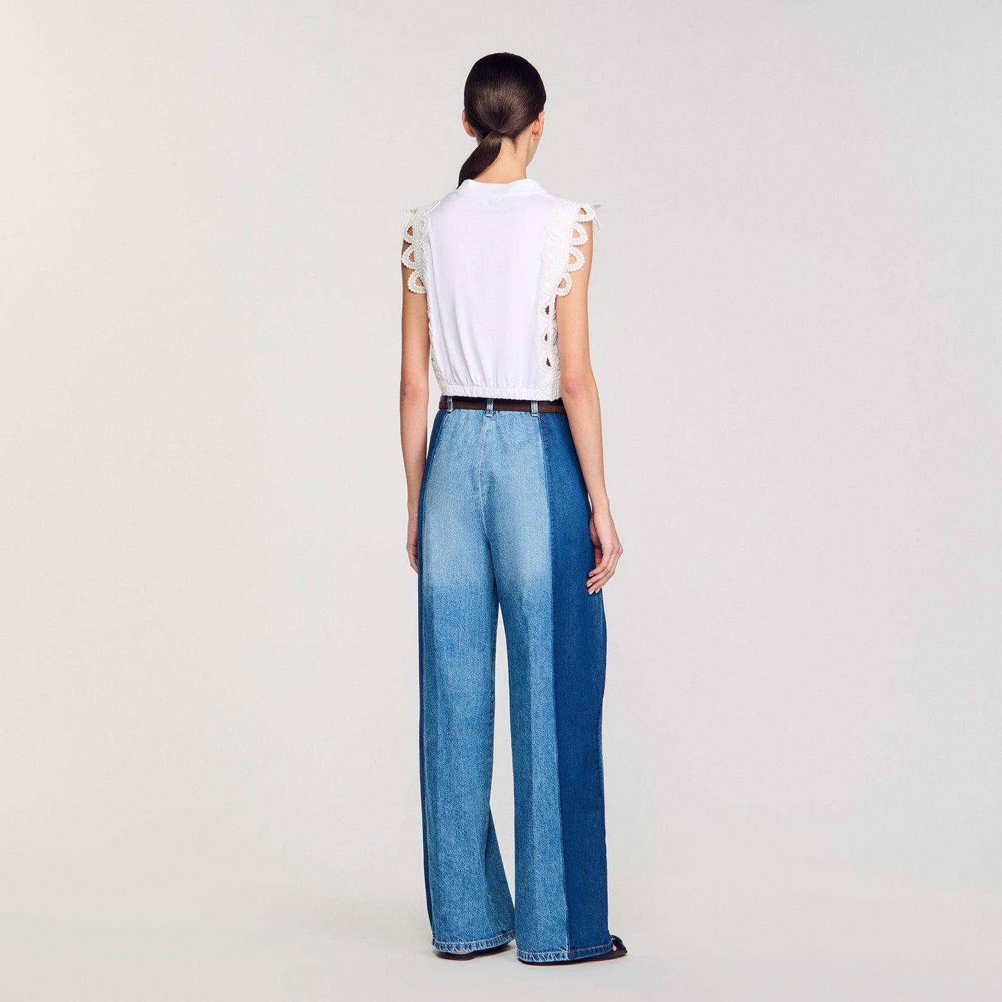 Chantilly Cropped T-Shirt With Lace Detail White White