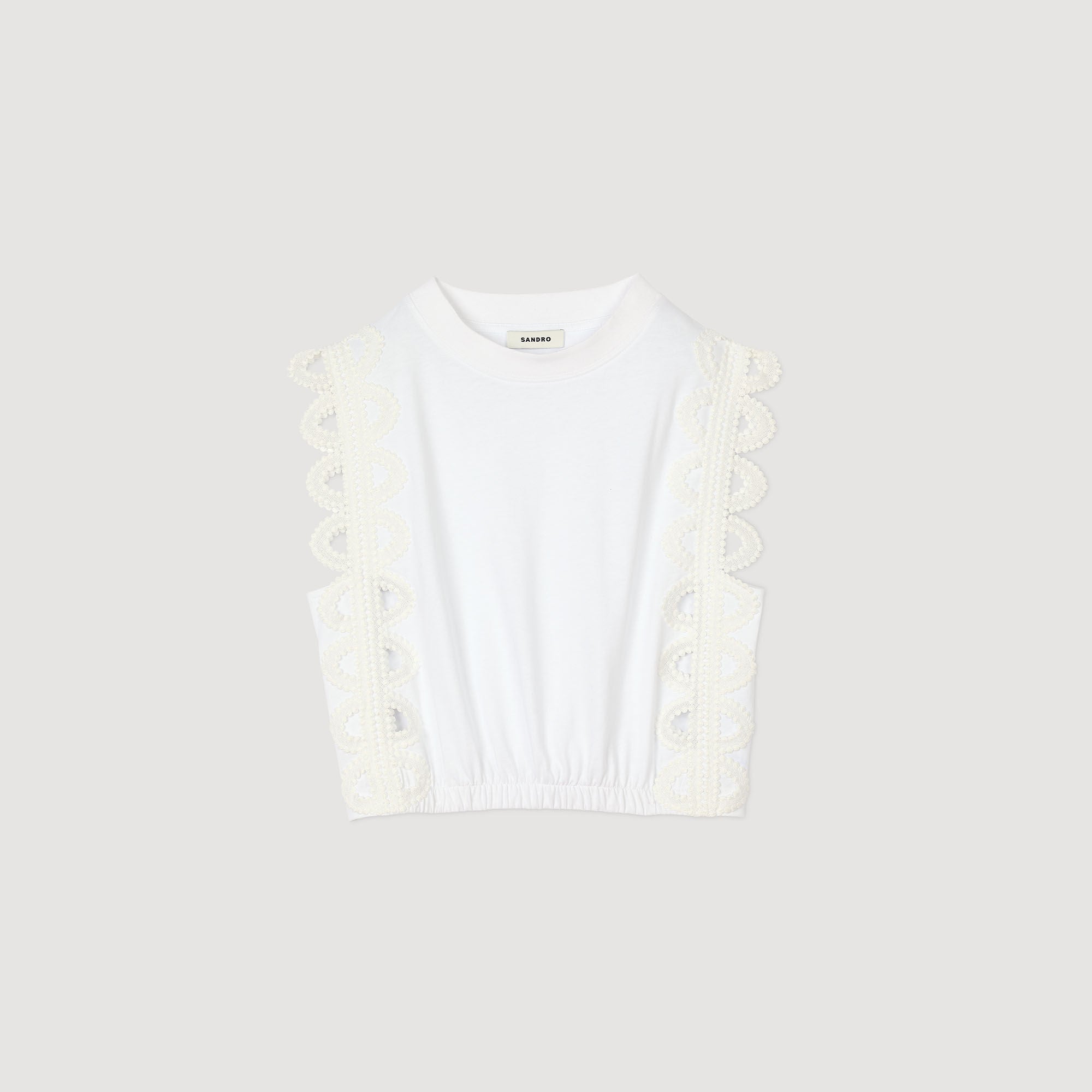 Chantilly Cropped T-Shirt With Lace Detail White White