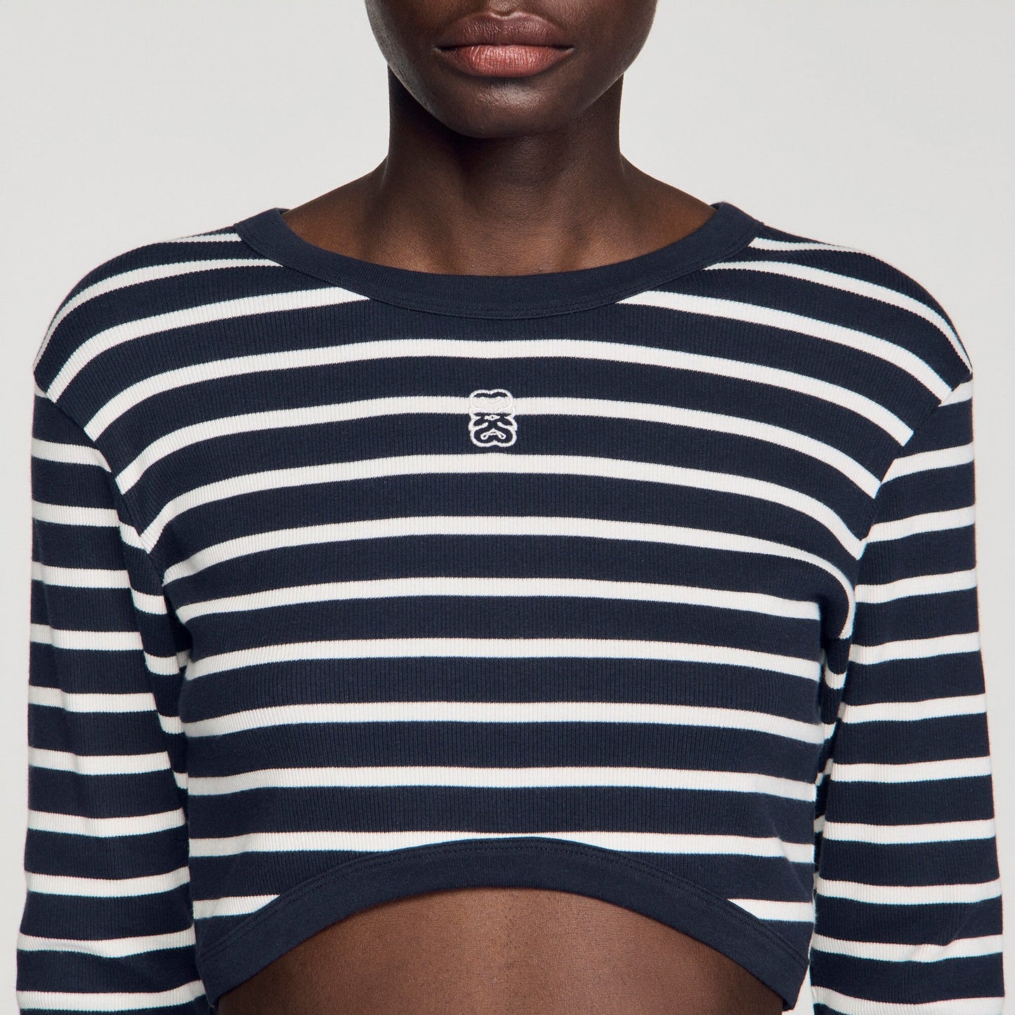 Lyvie Cropped Striped Cotton T-Shirt MARINE / BLANC