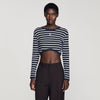 Lyvie Cropped Striped Cotton T-Shirt MARINE / BLANC