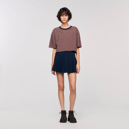 Aristee Striped Rhinestone T-Shirt Brown / Deep Blu
