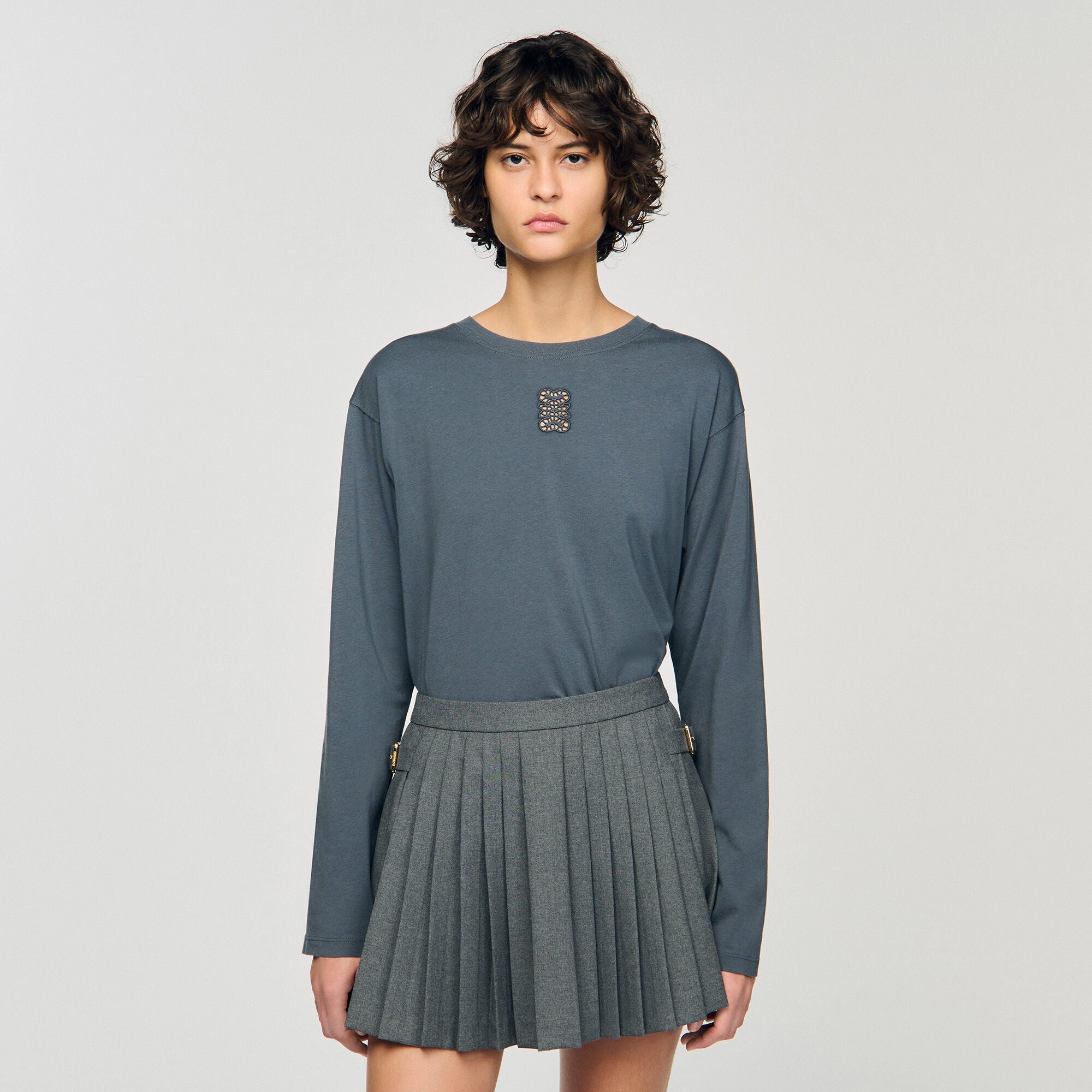 Ezrane T-Shirt With Embroidery Grey