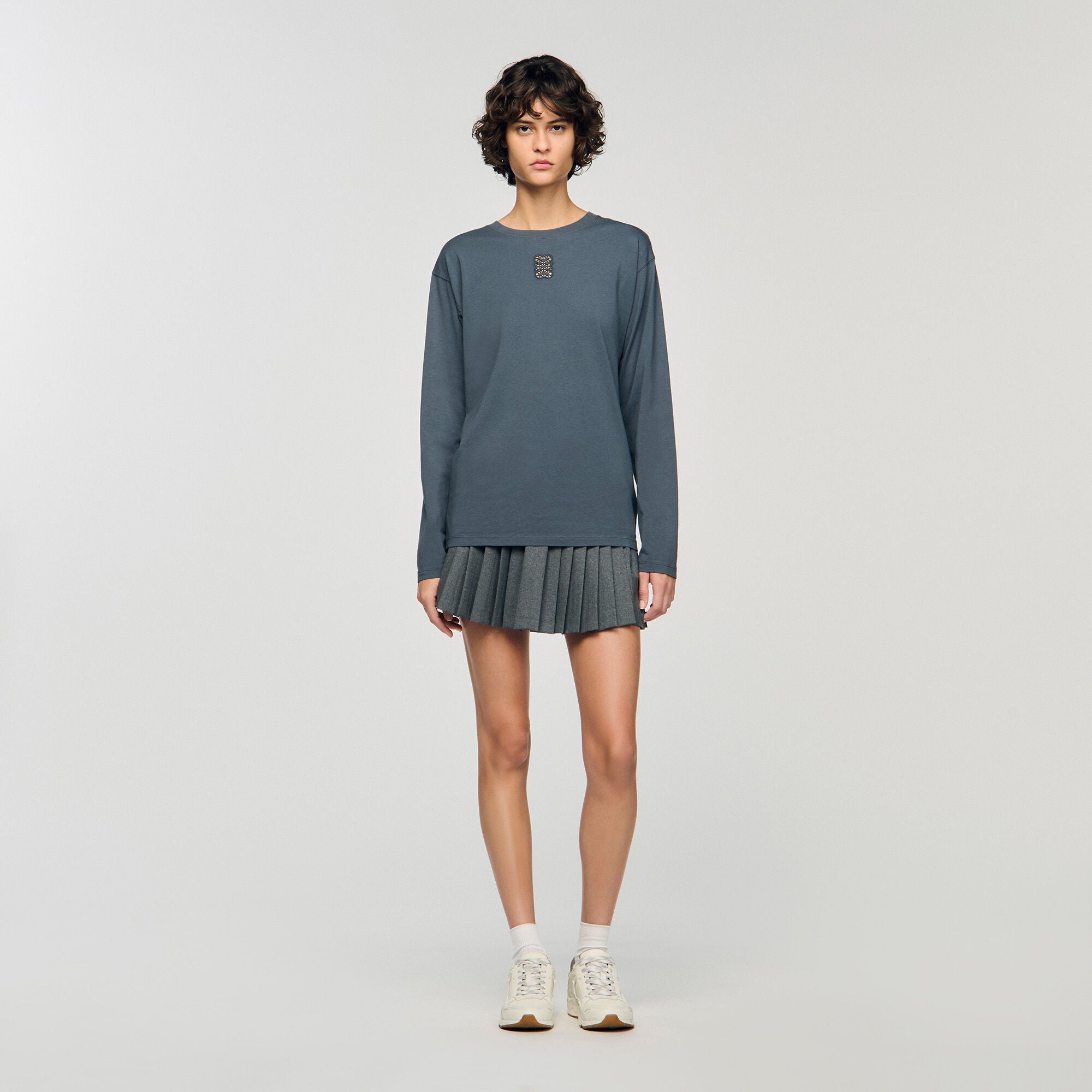 Ezrane T-Shirt With Embroidery Grey