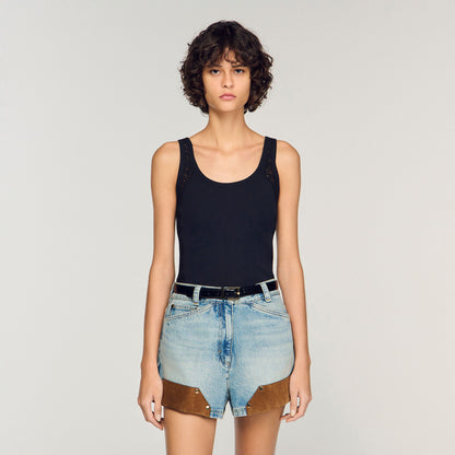 Isia Vest Top With Lace Detail Black