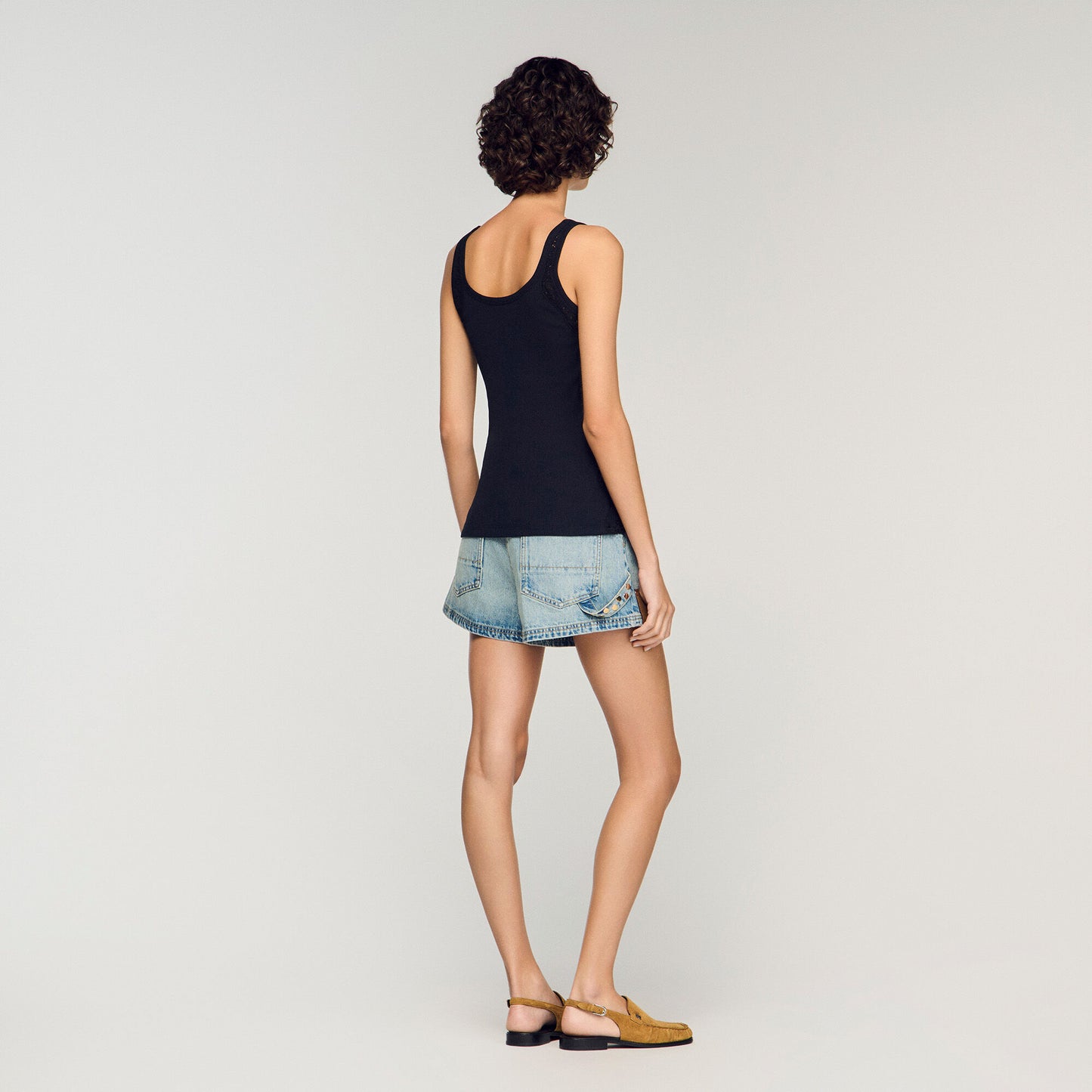 Isia Vest Top With Lace Detail Black