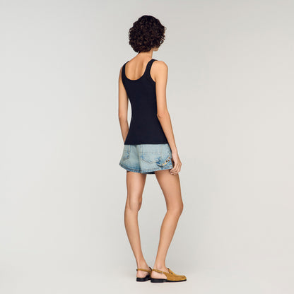 Isia Vest Top With Lace Detail Black