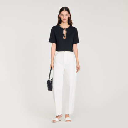 Azalee Rhinestone Cropped T-Shirt Black