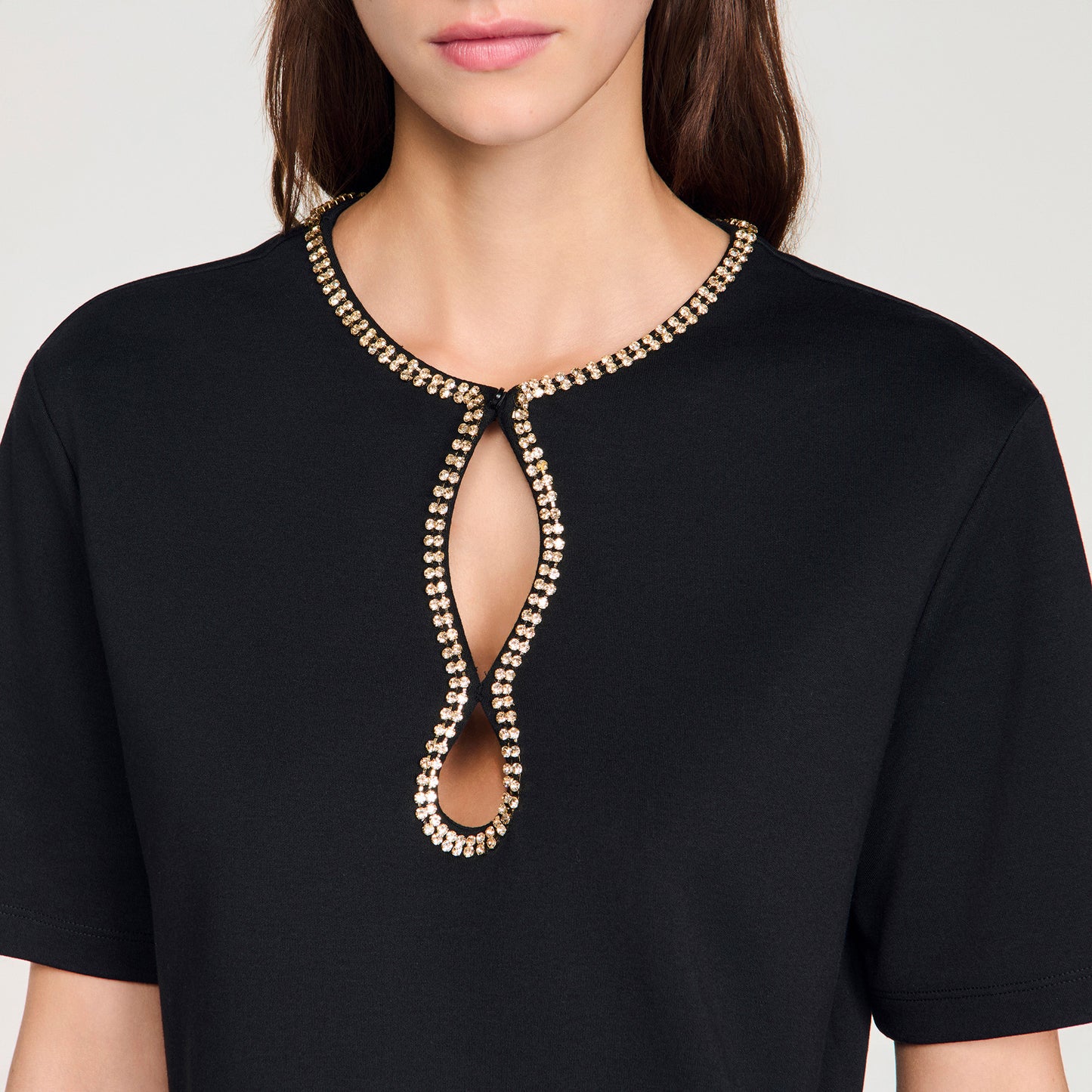 Azalee Rhinestone Cropped T-Shirt Black