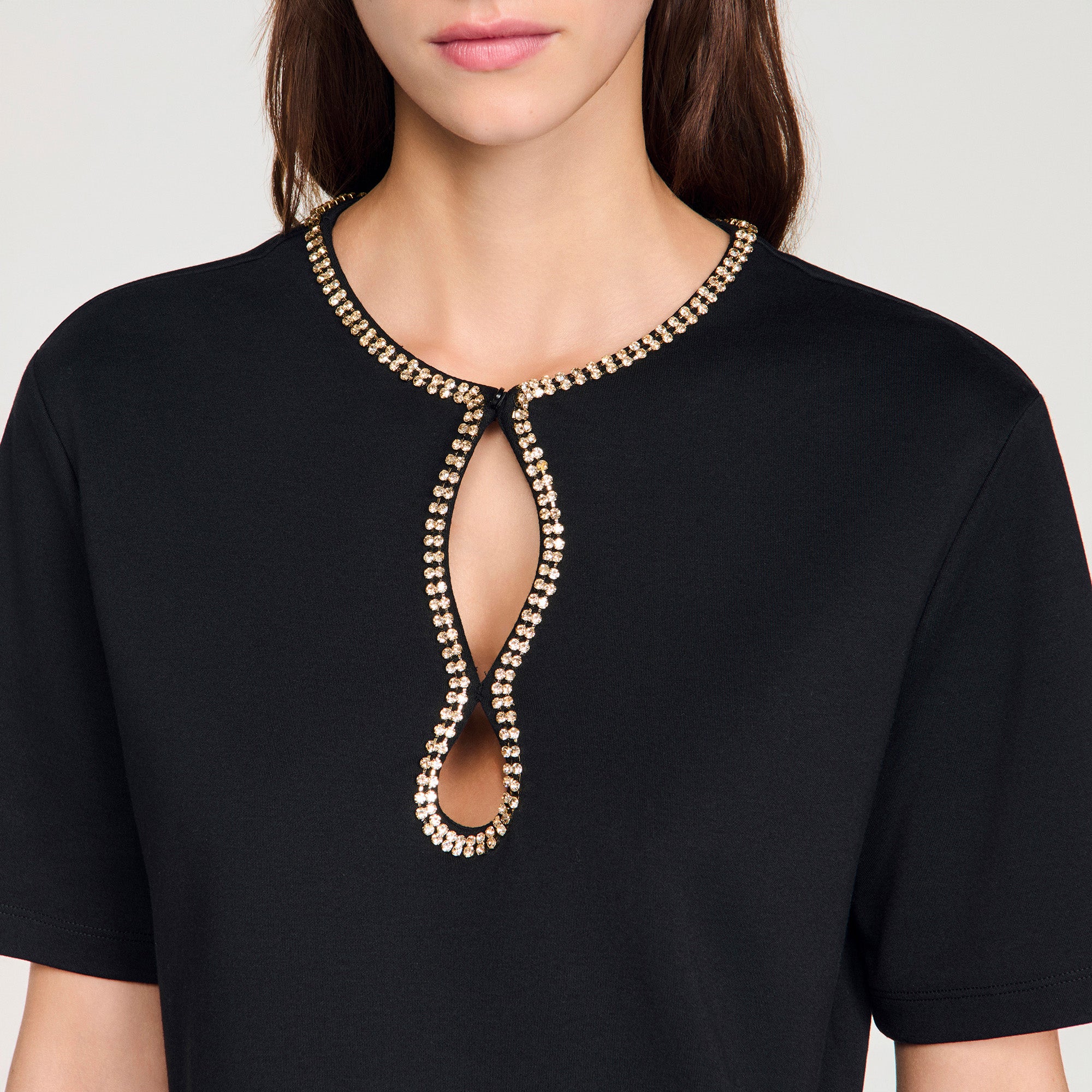 Azalee Rhinestone Cropped T-Shirt Black