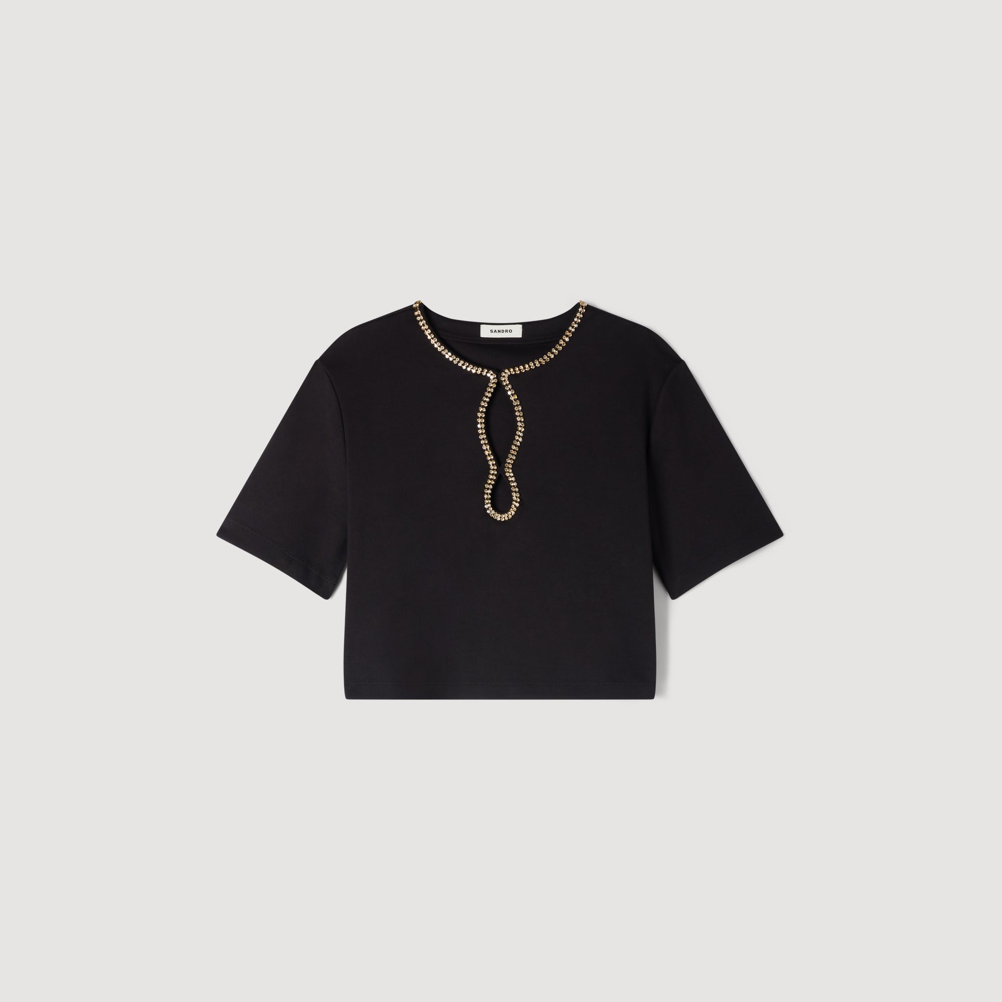 Azalee Rhinestone Cropped T-Shirt Black