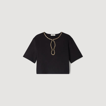 Azalee Rhinestone Cropped T-Shirt Black
