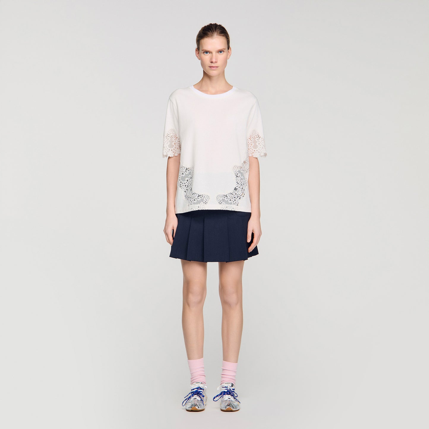 Marbella Cotton T-Shirt With Lace Detail ECRU