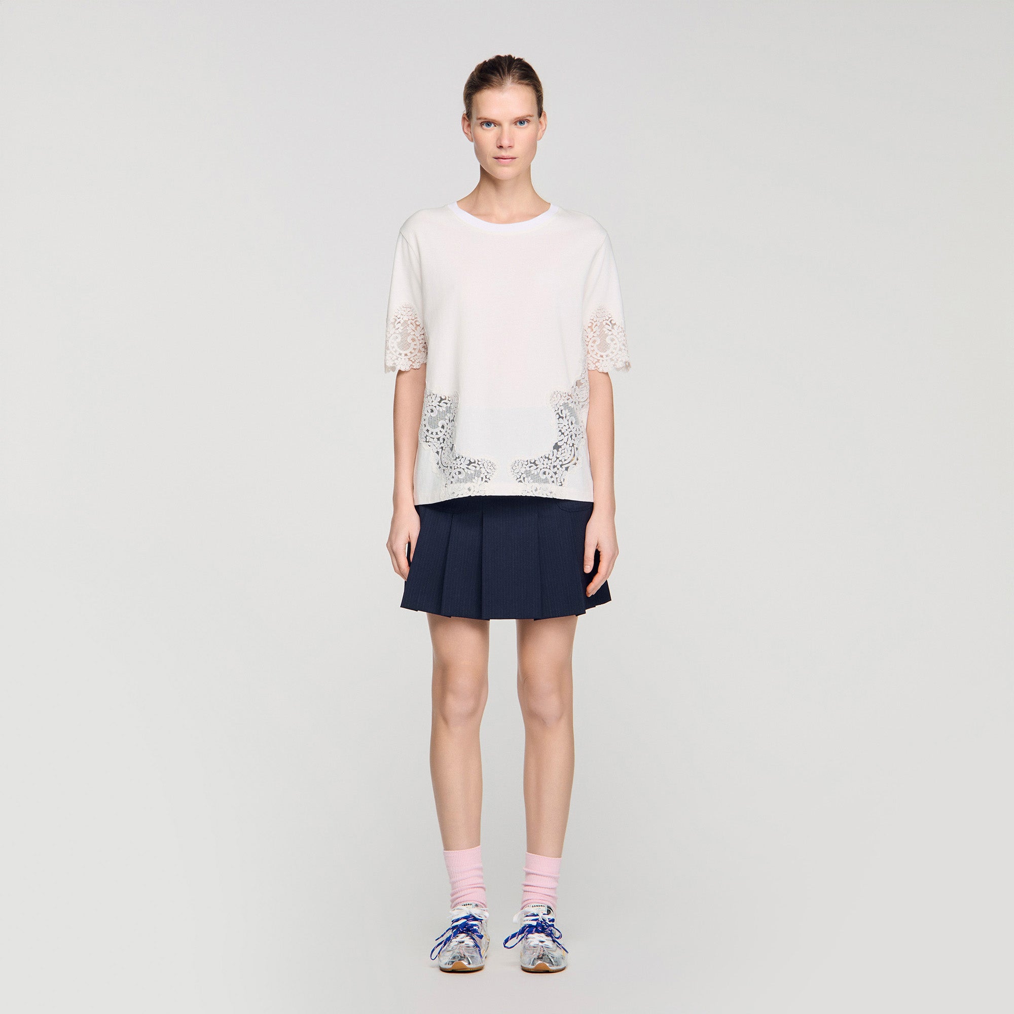 Marbella Cotton T-Shirt With Lace Detail ECRU