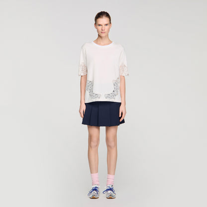 Marbella Cotton T-Shirt With Lace Detail ECRU