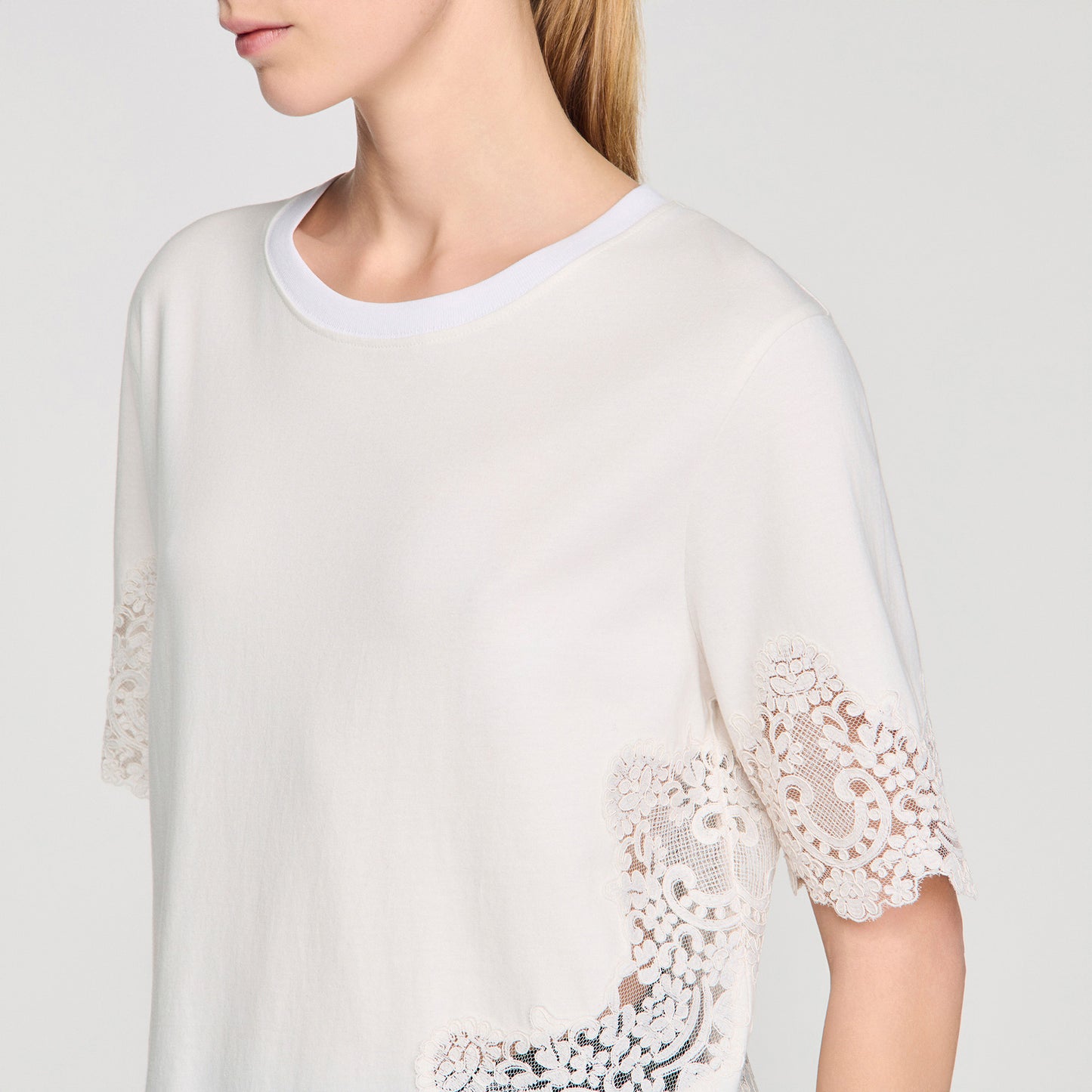 Marbella Cotton T-Shirt With Lace Detail ECRU